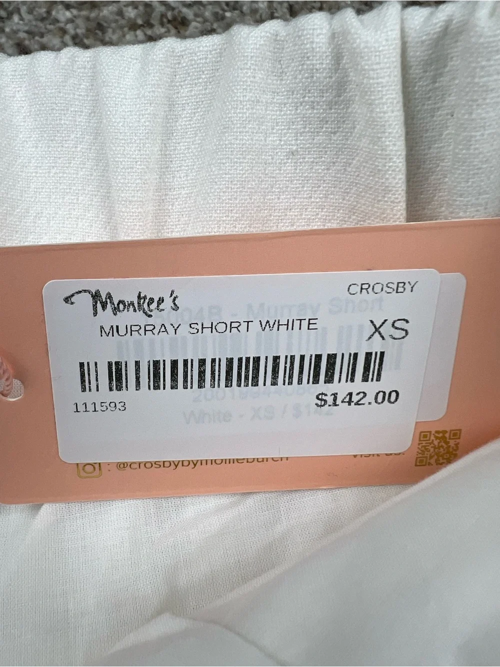 NWT CROSY by MOLLIE BURCH MURRAY SHORTS in WHITE luxury size XS gold button XS